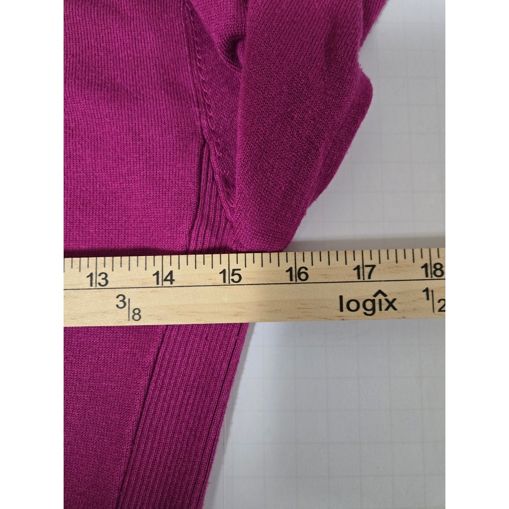 oneA Women Magenta Pink V-Neck Ruched Side & Sleeve Knit Sweater Size Small - Picture 7 of 8
